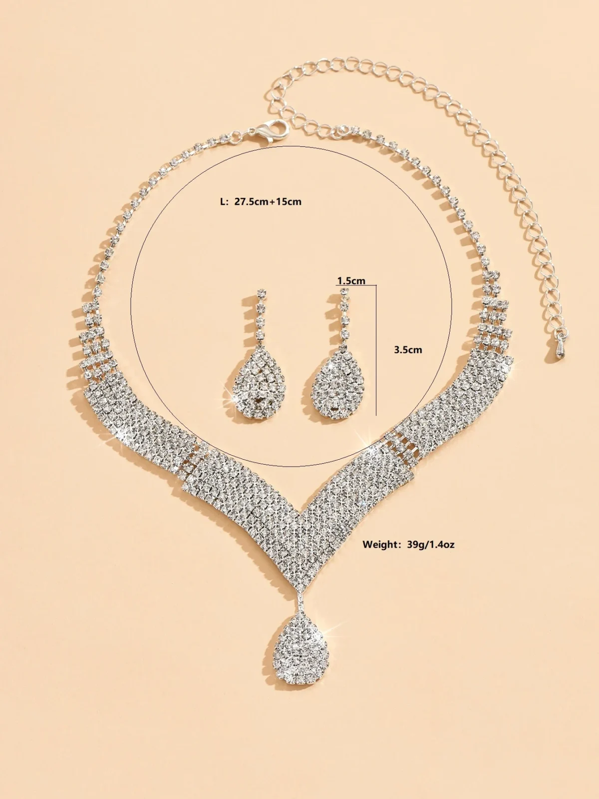 3pcs fashionable rhinestones, water droplets, necklaces, earrings, jewelry sets, women's wedding accessories - Image 2