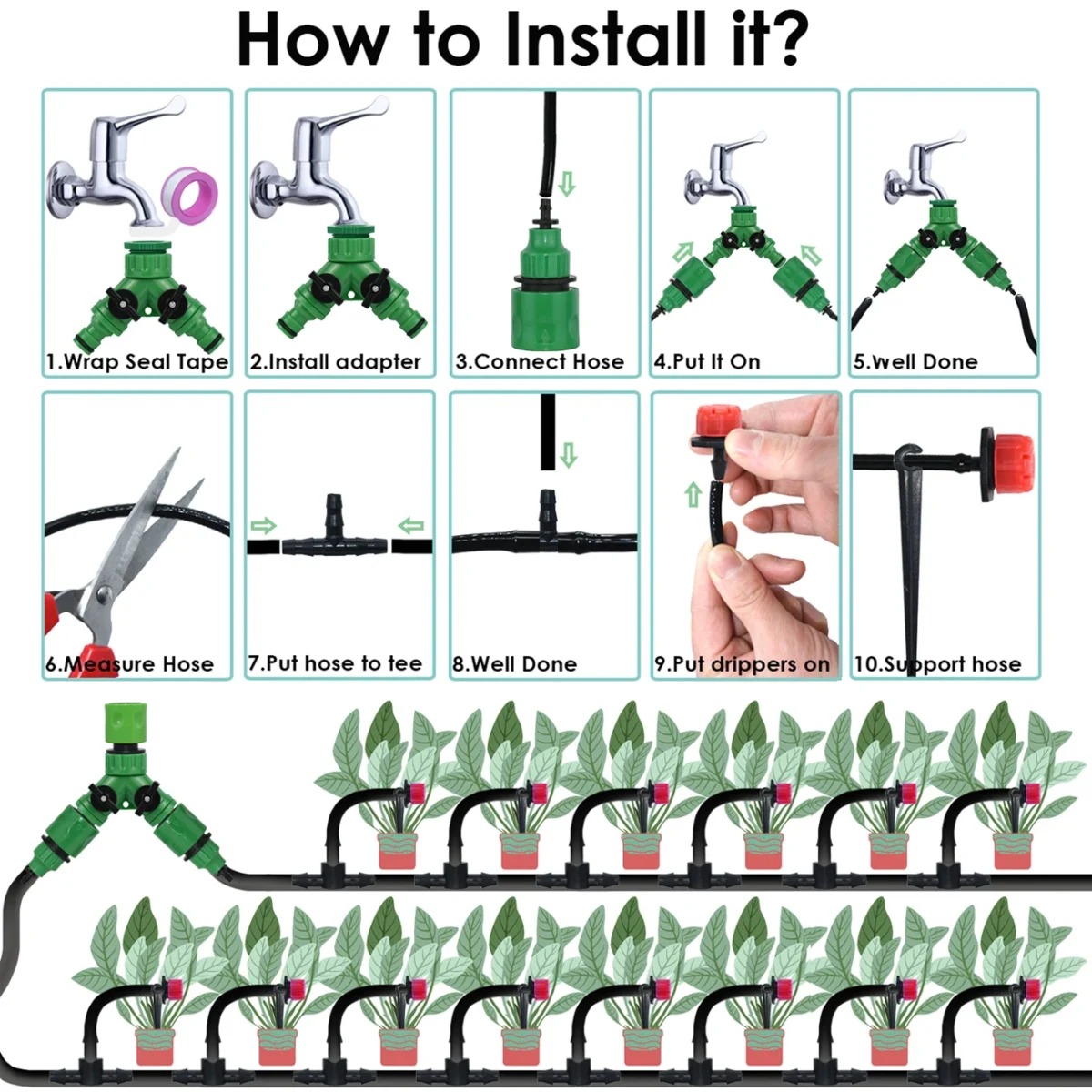 KESLA Garden Drip Irrigation Automatic Watering System Kit 1/4'' Nozzles for Bonsai Pot Plant Lawn Flower Vegetable Greenhouse - Image 6